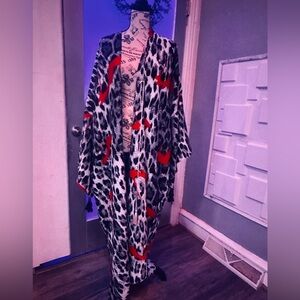 Leopard Print Kimono with Red Accents